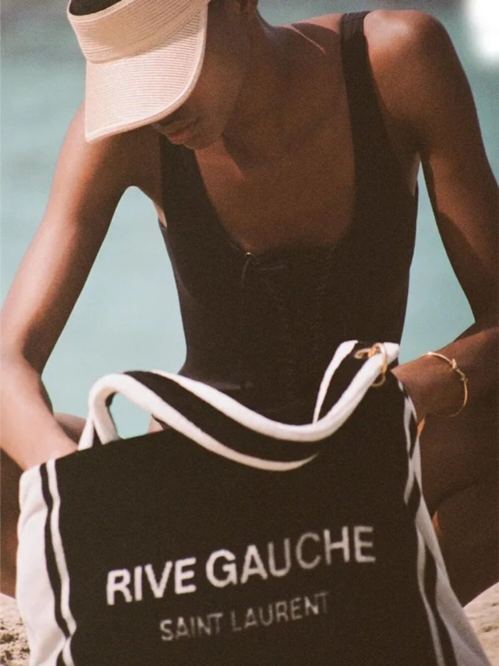 Saint Laurent Rive Gauche Convertible Towel Terry Cloth Tote Bag NWT